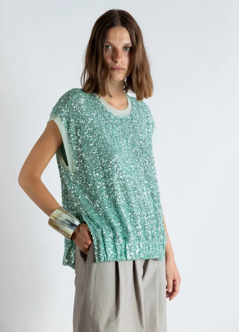 Psophia Sequined Top Aqua