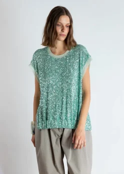 Psophia Sequined Top Aqua