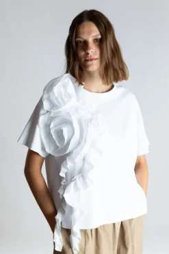 Psophia White T-Shirt With Rosette Detail