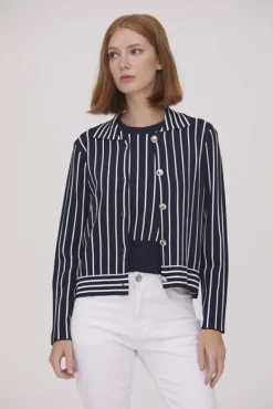 Scorzzo Knit Striped Jacket Navy/White
