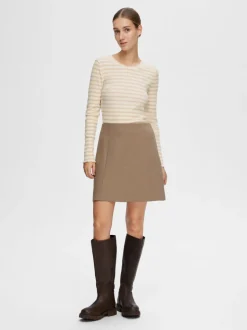 Selected Femme Anna Long Sleeve Crew Tee Oatmeal/Beige