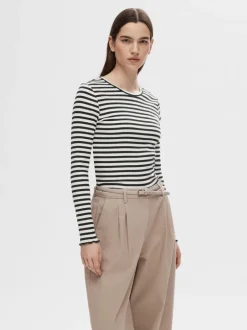 Selected Femme Anna Long Sleeve Crew Neck Tee Black/White