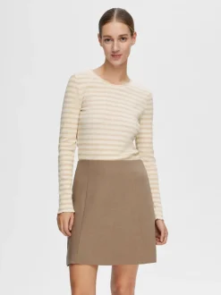 Selected Femme Anna Long Sleeve Crew Tee Oatmeal/Beige