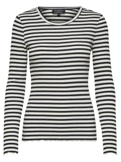 Selected Femme Anna Long Sleeve Crew Neck Tee Black/White