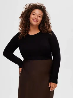 Selected Femme Dianna Long Sleeve Tee Black