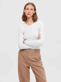 Selected Femme Dianna Long Sleeve Tee White