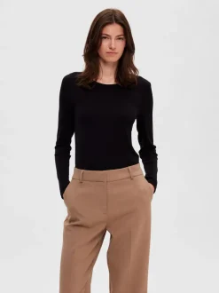 Selected Femme Dianna Long Sleeve Tee Black