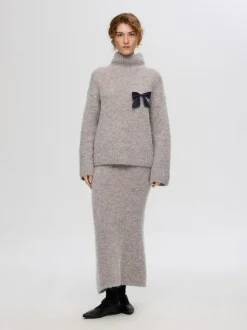 Selected Femme Gabella Knit High Neck Sweater Steel Grey