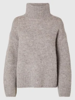 Selected Femme Gabella Knit High Neck Sweater Steel Grey