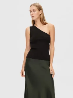 Selected Femme Lura Lurex One Shoulder Knit Top Black