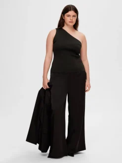 Selected Femme Lura Lurex One Shoulder Knit Top Black