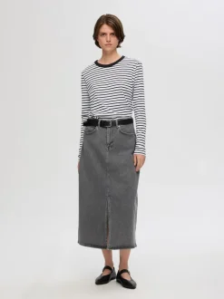 Selected Femme Striped Long Sleeve Tee Black/White