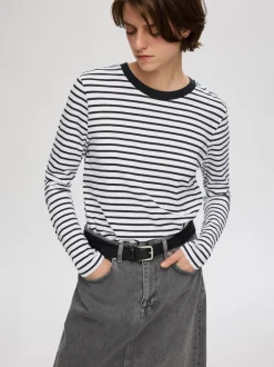 Selected Femme Striped Long Sleeve Tee Black/White