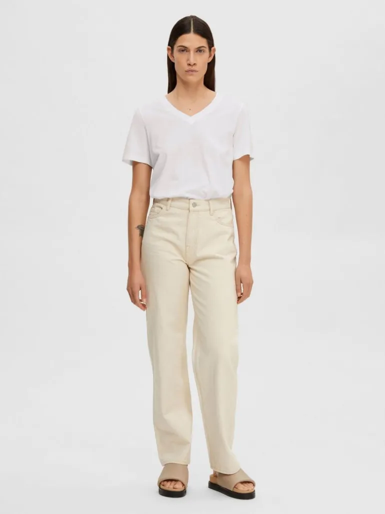 Selected Femme V-Neck Tee Bright White