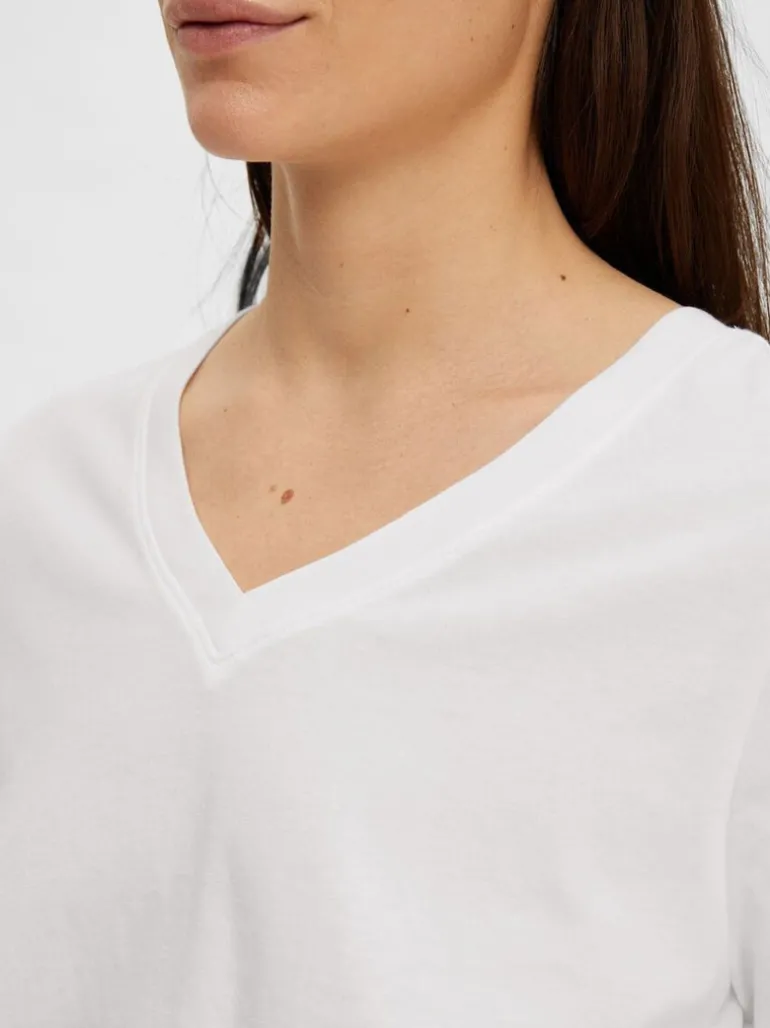 Selected Femme V-Neck Tee Bright White