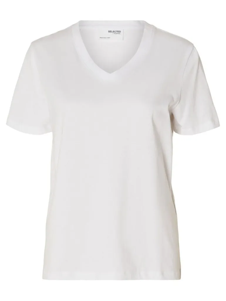 Selected Femme V-Neck Tee Bright White