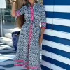 Vilagallo Brenda Ikat Print Dress Navy