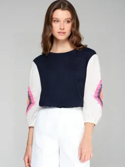 Vilagallo Eugen Top With Ikat Embroidery