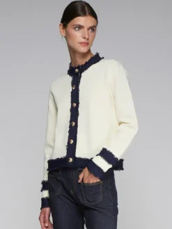 Vilagallo Knit Cardigan Ecru/Navy