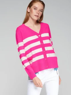 Vilagallo Knit Stripe Cardigan Pink