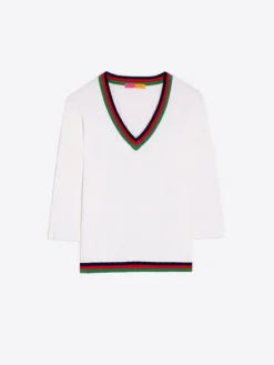 Vilagallo V-Neck Knit Jumper White