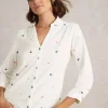 White Stuff Annie Embroidered Jersey Shirt Ivory MLT