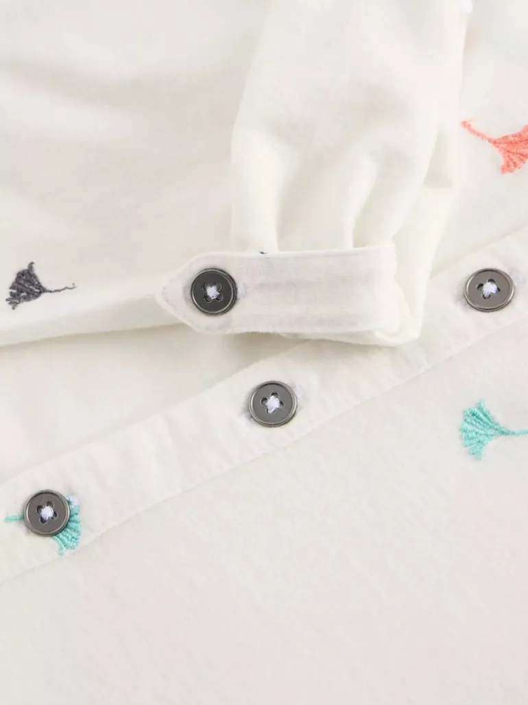White Stuff Annie Embroidered Jersey Shirt Ivory MLT