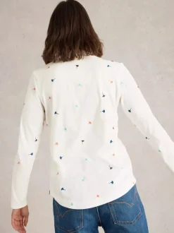 White Stuff Annie Embroidered Jersey Shirt Ivory MLT