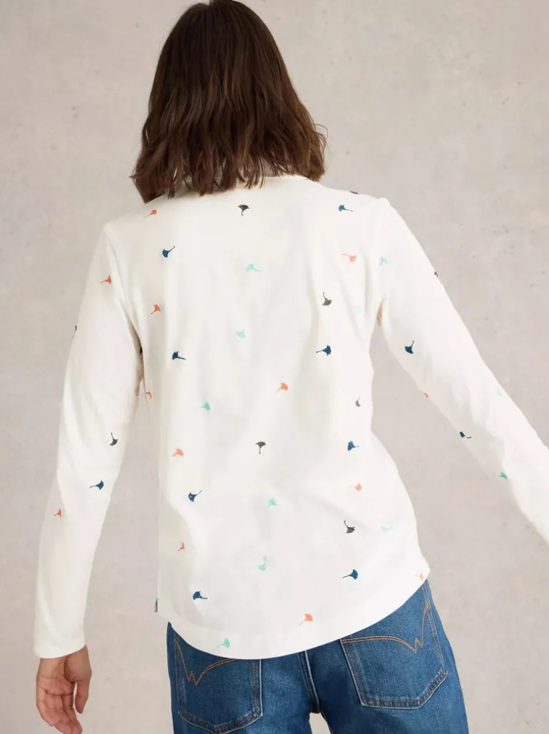 White Stuff Annie Embroidered Jersey Shirt Ivory MLT