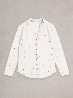 White Stuff Annie Embroidered Jersey Shirt Ivory MLT