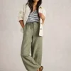 White Stuff Belle Linen Wide Leg Trouser Mid Green