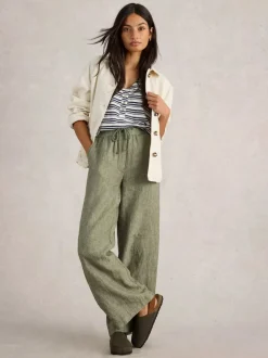 White Stuff Belle Linen Wide Leg Trouser Mid Green
