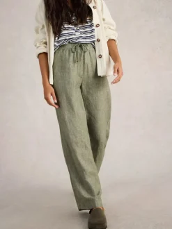 White Stuff Belle Linen Wide Leg Trouser Mid Green