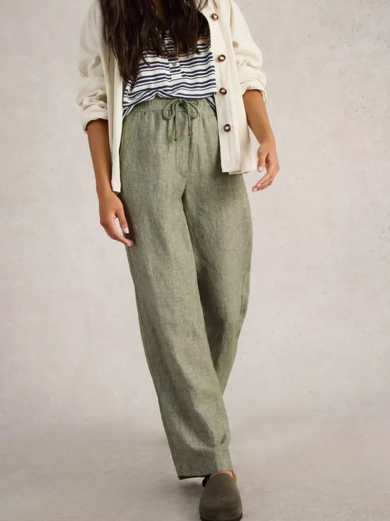 White Stuff Belle Linen Wide Leg Trouser Mid Green