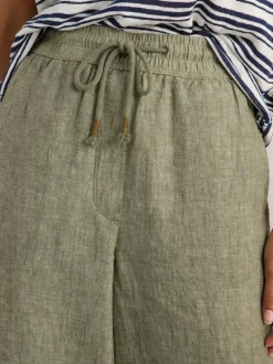 White Stuff Belle Linen Wide Leg Trouser Mid Green