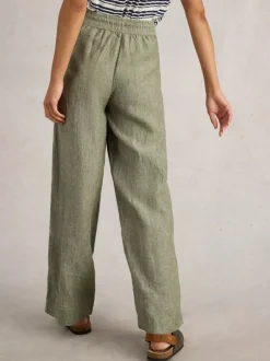 White Stuff Belle Linen Wide Leg Trouser Mid Green