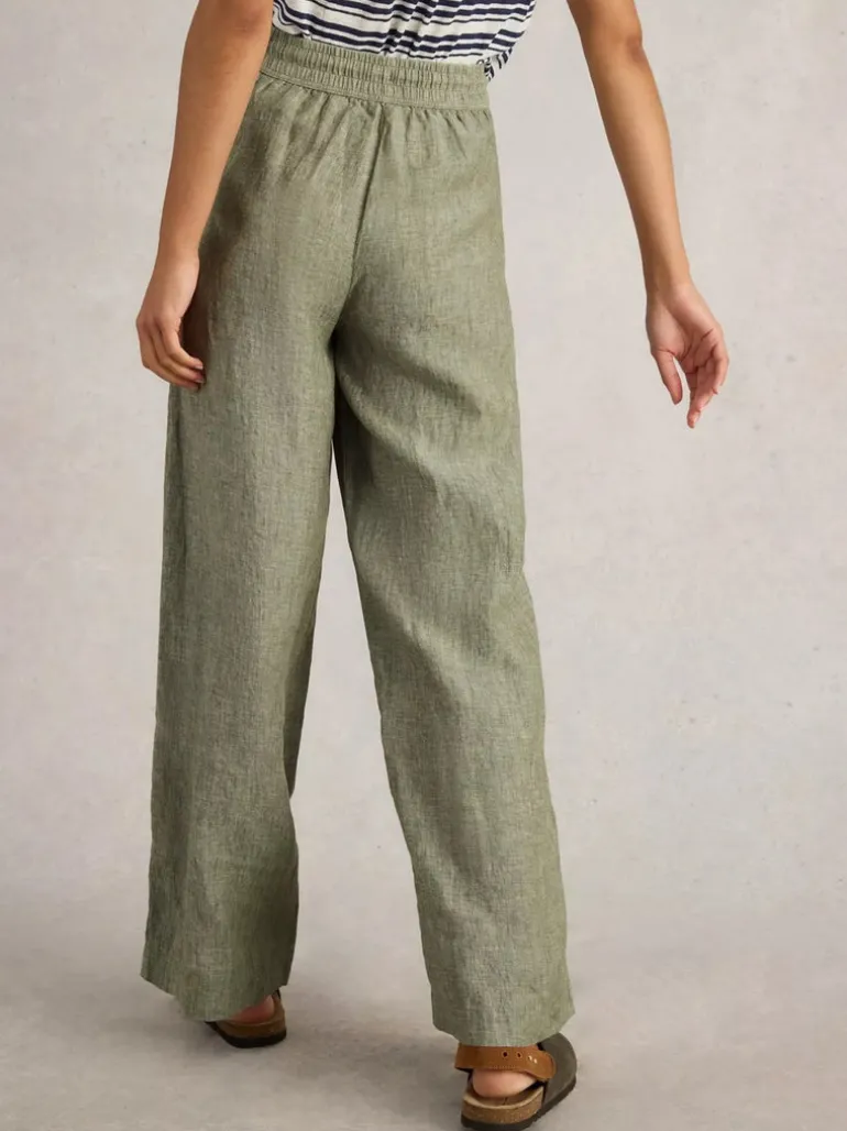 White Stuff Belle Linen Wide Leg Trouser Mid Green