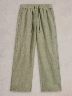 White Stuff Belle Linen Wide Leg Trouser Mid Green