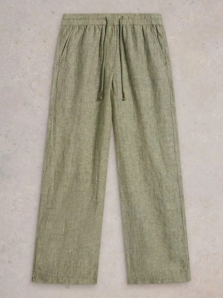 White Stuff Belle Linen Wide Leg Trouser Mid Green