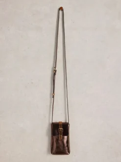 White Stuff Clara Buckle Leather Phone Bag Mixed Metallic