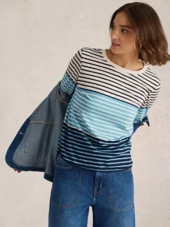 White Stuff Clara Long Sleeve Tee Blue MLT
