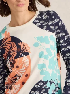 White Stuff Clara Long Sleeve Tee Blue Print