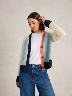 White Stuff Colourblock NEP Cardi Blue MLT