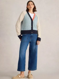 White Stuff Colourblock NEP Cardi Blue MLT