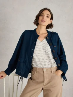 White Stuff Demi Utility Linen Jacket Navy