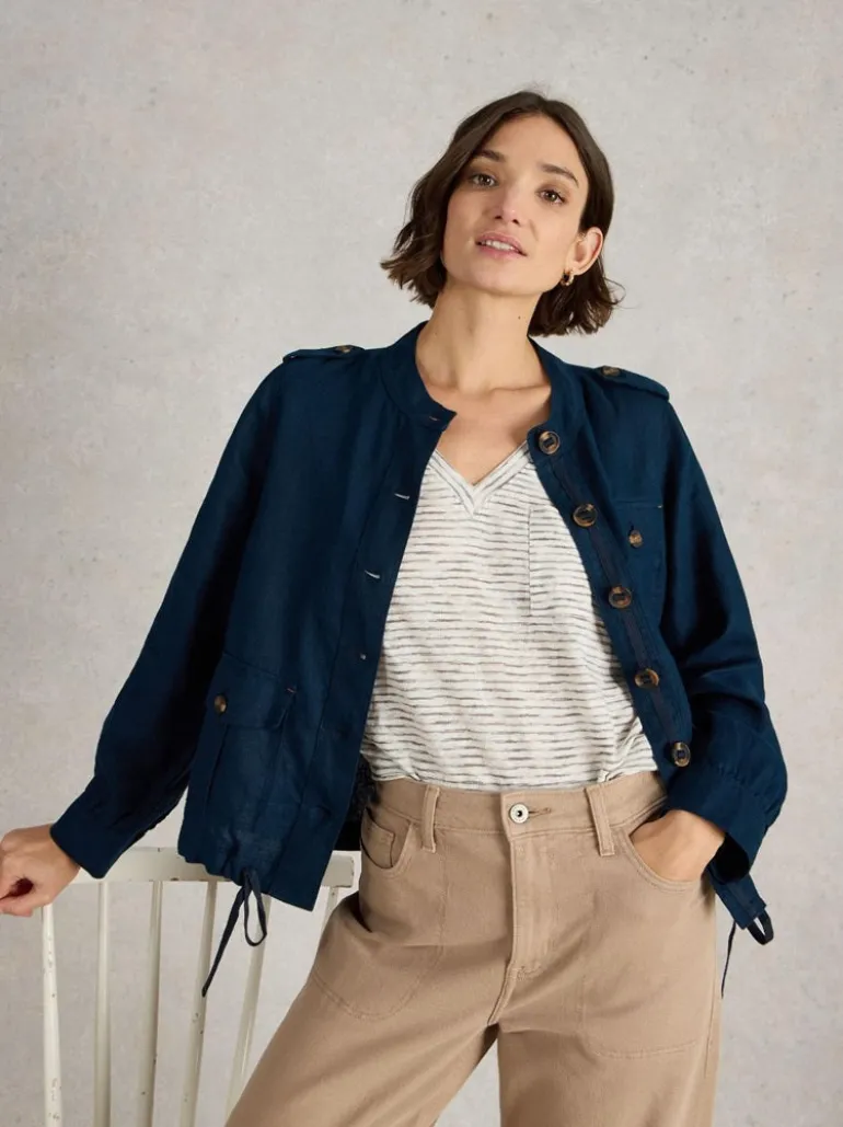 White Stuff Demi Utility Linen Jacket Navy