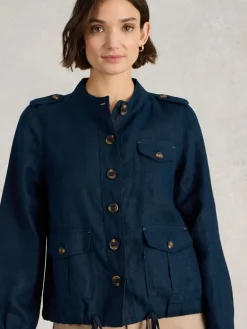 White Stuff Demi Utility Linen Jacket Navy