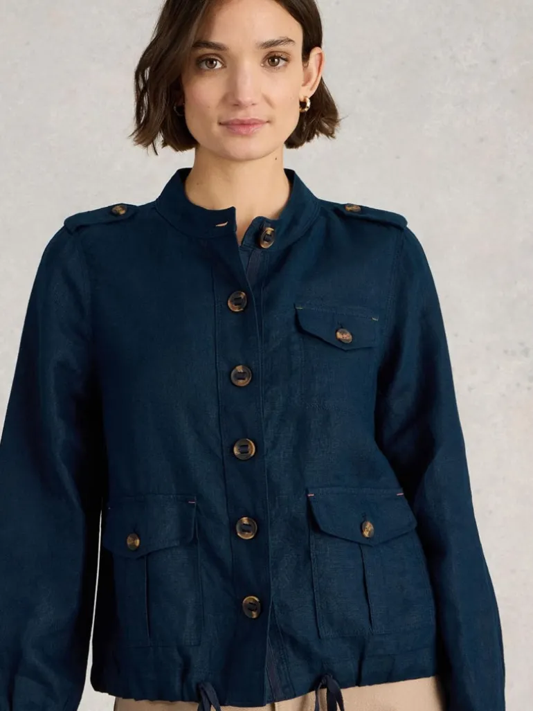 White Stuff Demi Utility Linen Jacket Navy