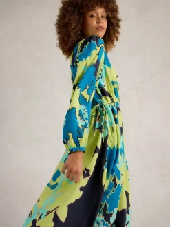 White Stuff Freya Midi Dress Green Print