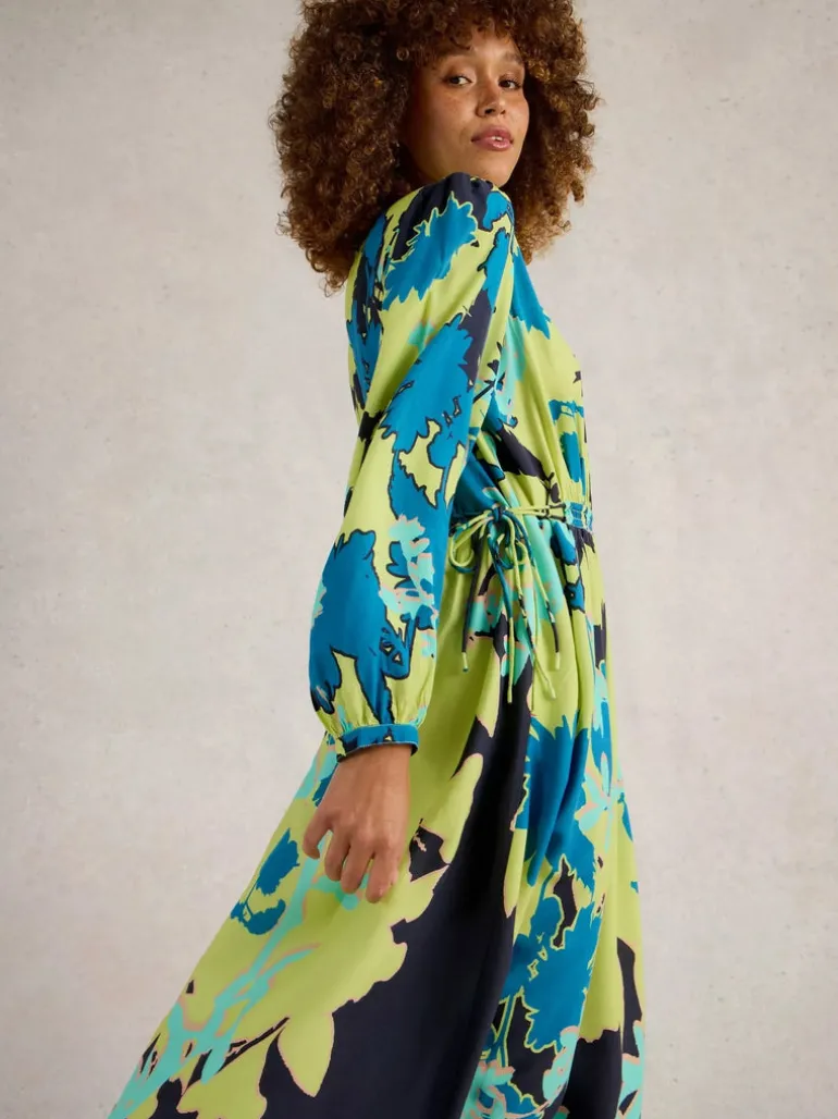 White Stuff Freya Midi Dress Green Print